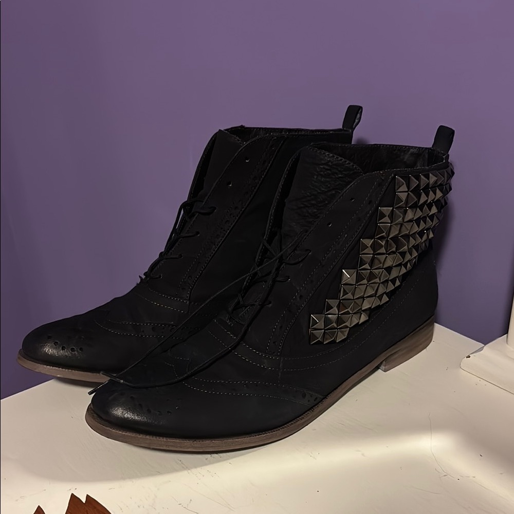 Vintage Sam Edelman Black Lace Up Boots with Studded Detail